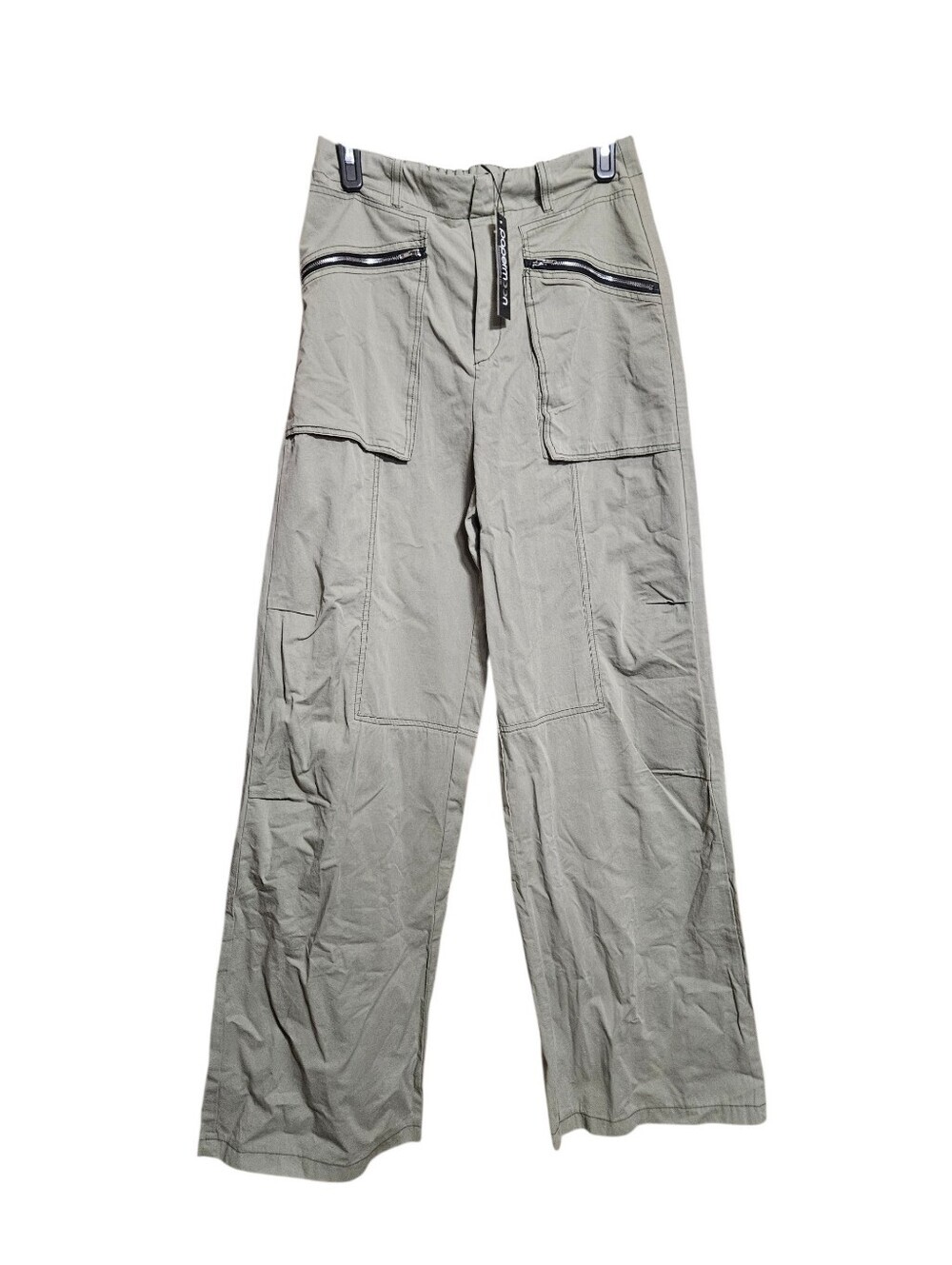 Papermoon Green Wide Leg High Rise Casual Pants Size Medium Zipper Pockets New!
